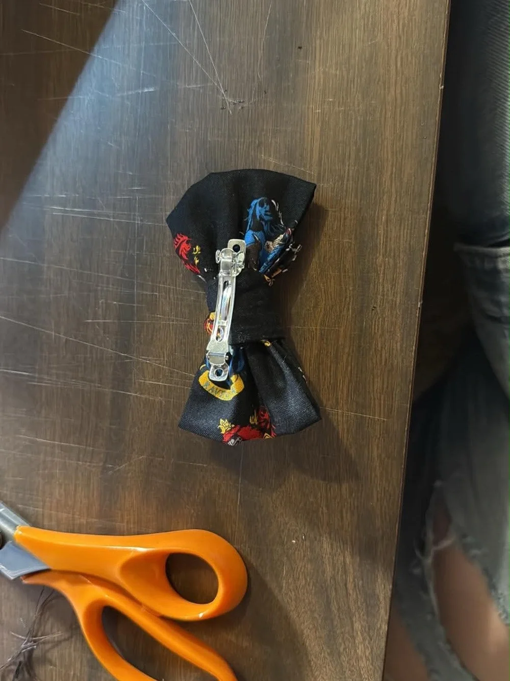 Black Patterned Hair Bow with Multi-Color Accents